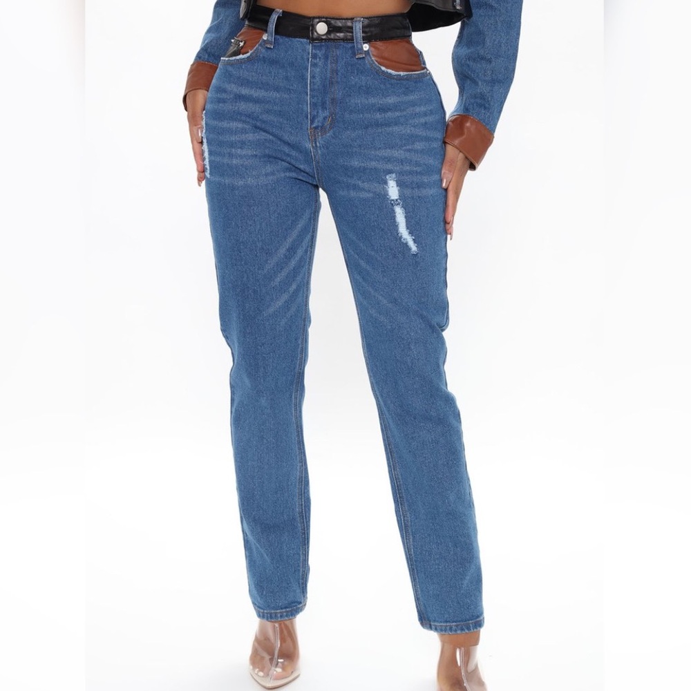 Fashion Nova What A Showdown PU Contrast Jeans